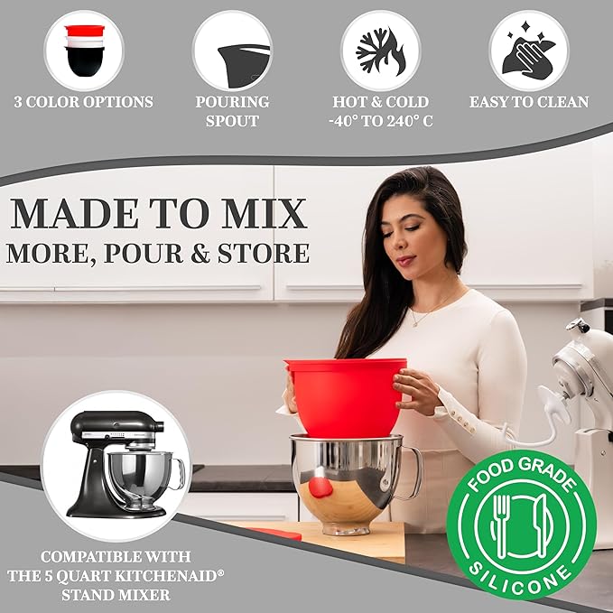 MixAid Silicone Liners for KitchenAid Tilt-Head 5 Qt Mixers – Mixer Attachments & Accessories – Replacement Mixer Bowls No Longer Needed